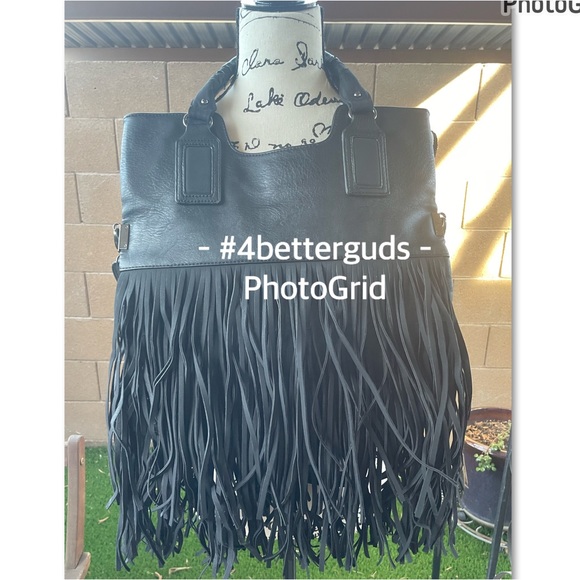 Aldo Fringe Handle Shoulder | Cross Body Adjustable Handle Black Satchel Purse - Picture 3 of 16